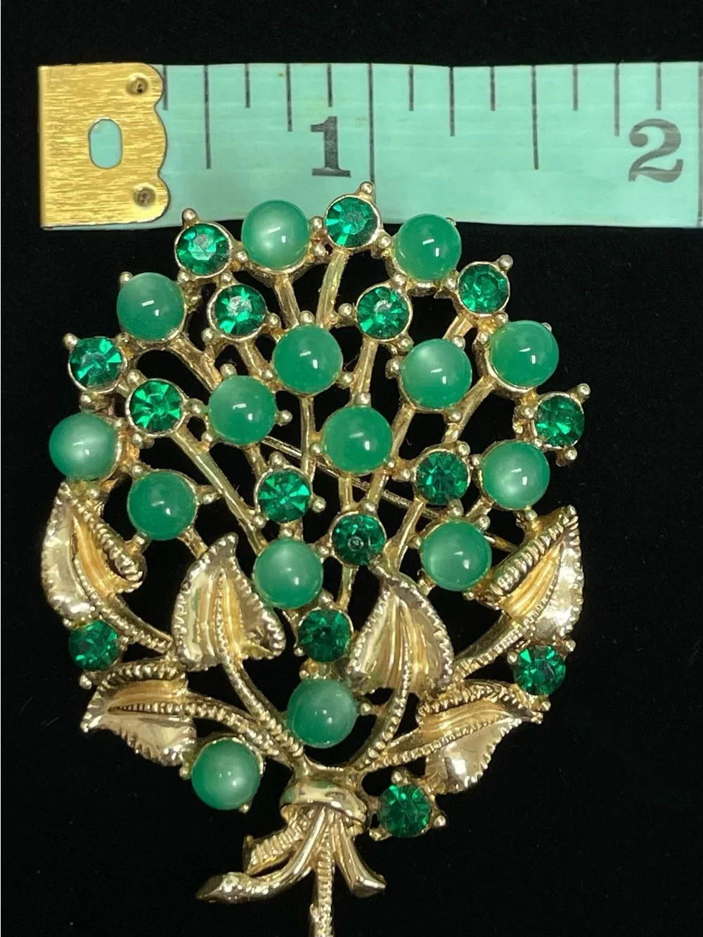 Vintage 1960s STAR Green Moonglow Lucite Floral Brooch Pin